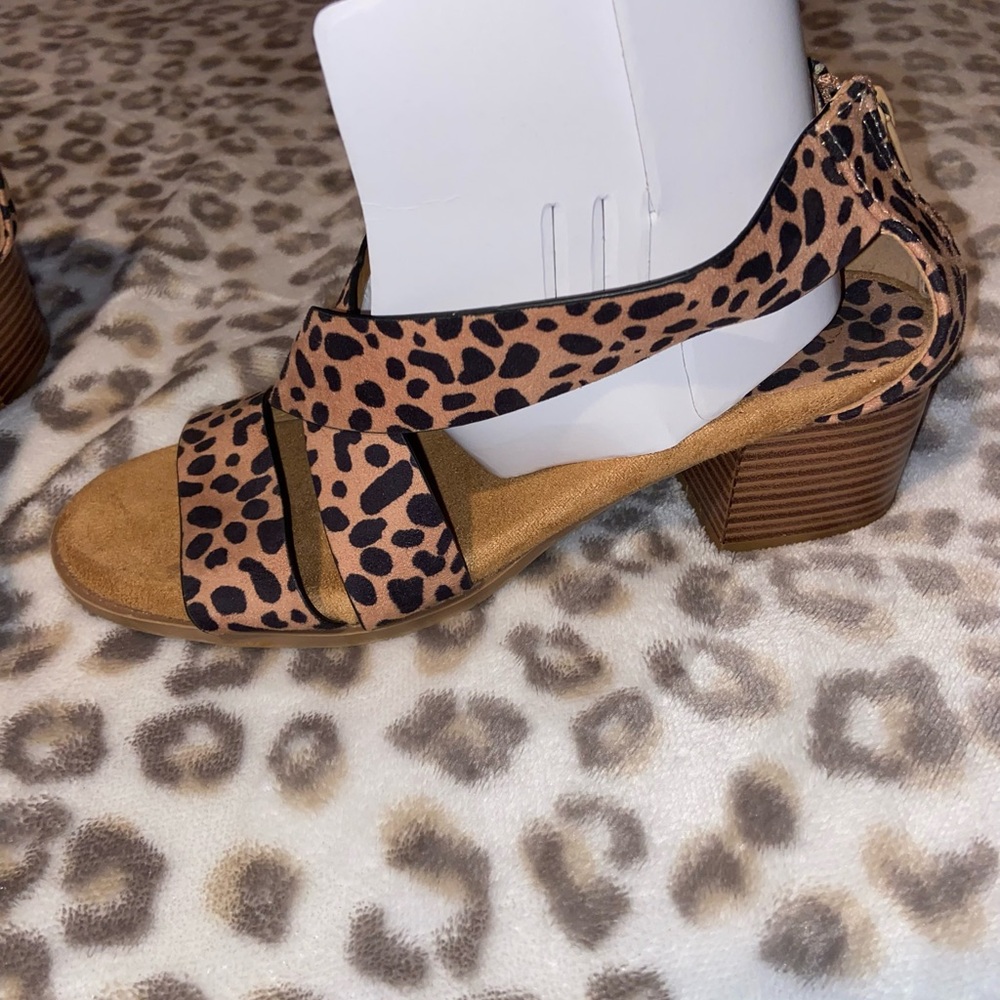 Qupid Brown and Black Sandals with Leopard Print